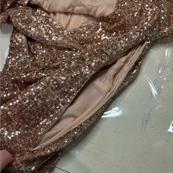 MAJE Ripaillette Sequin Mini Dress Size 34 XS Cocktail Formal Gold Plunge - Picture 6 of 9